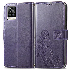 Custodia Portafoglio In Pelle Fiori Cover con Supporto per Vivo V20 Viola