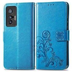 Custodia Portafoglio In Pelle Fiori Cover con Supporto per Vivo X70t Blu