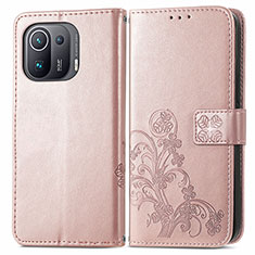 Custodia Portafoglio In Pelle Fiori Cover con Supporto per Xiaomi Mi 11 Pro 5G Rosa