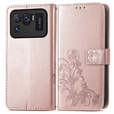 Custodia Portafoglio In Pelle Fiori Cover con Supporto per Xiaomi Mi 11 Ultra 5G Rosa