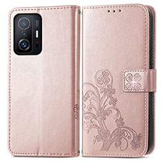 Custodia Portafoglio In Pelle Fiori Cover con Supporto per Xiaomi Mi 11T 5G Rosa