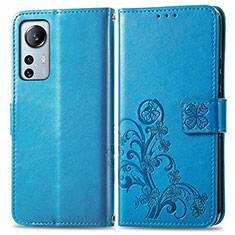 Custodia Portafoglio In Pelle Fiori Cover con Supporto per Xiaomi Mi 12 5G Blu