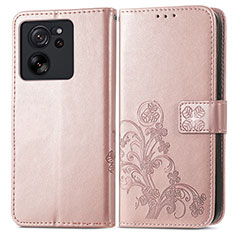 Custodia Portafoglio In Pelle Fiori Cover con Supporto per Xiaomi Mi 13T 5G Oro Rosa