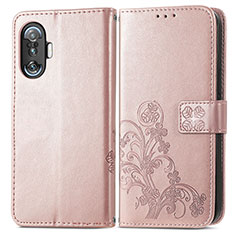 Custodia Portafoglio In Pelle Fiori Cover con Supporto per Xiaomi Poco F3 GT 5G Rosa