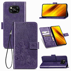 Custodia Portafoglio In Pelle Fiori Cover con Supporto per Xiaomi Poco X3 NFC Viola