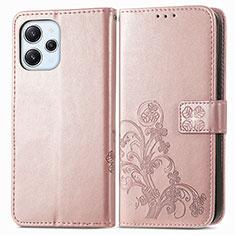 Custodia Portafoglio In Pelle Fiori Cover con Supporto per Xiaomi Redmi 12 4G Oro Rosa