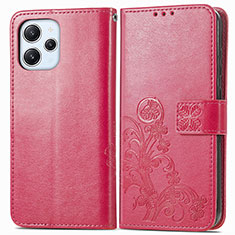 Custodia Portafoglio In Pelle Fiori Cover con Supporto per Xiaomi Redmi 12 4G Rosa Caldo