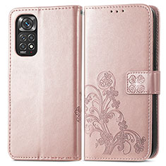 Custodia Portafoglio In Pelle Fiori Cover con Supporto per Xiaomi Redmi Note 11 4G (2022) Rosa