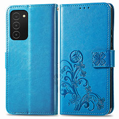 Custodia Portafoglio In Pelle Fiori Cover con Supporto S01D per Samsung Galaxy A03s Blu