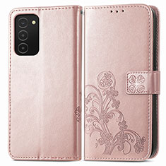 Custodia Portafoglio In Pelle Fiori Cover con Supporto S01D per Samsung Galaxy A03s Rosa