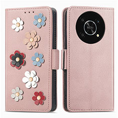 Custodia Portafoglio In Pelle Fiori Cover con Supporto S02D per Huawei Honor Magic4 Lite 5G Oro Rosa