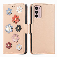 Custodia Portafoglio In Pelle Fiori Cover con Supporto S02D per Motorola Moto G42 Khaki