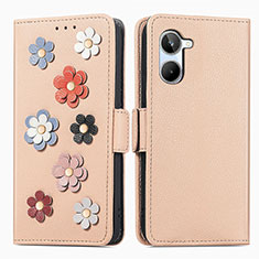 Custodia Portafoglio In Pelle Fiori Cover con Supporto S02D per Realme 10 4G Khaki