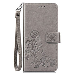 Custodia Portafoglio In Pelle Fiori Cover con Supporto S02D per Samsung Galaxy F41 Grigio