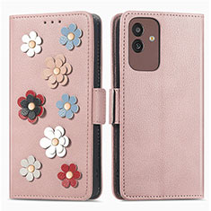 Custodia Portafoglio In Pelle Fiori Cover con Supporto S02D per Samsung Galaxy M13 5G Oro Rosa