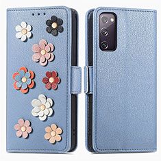Custodia Portafoglio In Pelle Fiori Cover con Supporto S02D per Samsung Galaxy S20 Lite 5G Blu