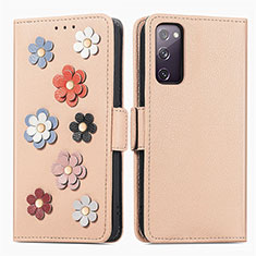 Custodia Portafoglio In Pelle Fiori Cover con Supporto S02D per Samsung Galaxy S20 Lite 5G Khaki