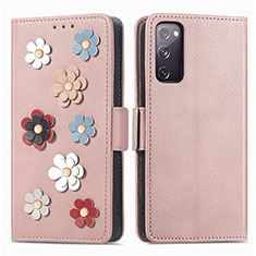 Custodia Portafoglio In Pelle Fiori Cover con Supporto S02D per Samsung Galaxy S20 Lite 5G Oro Rosa