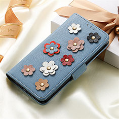 Custodia Portafoglio In Pelle Fiori Cover con Supporto S02D per Samsung Galaxy S21 Ultra 5G Blu