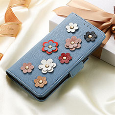 Custodia Portafoglio In Pelle Fiori Cover con Supporto S02D per Samsung Galaxy S23 5G Blu