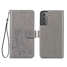 Custodia Portafoglio In Pelle Fiori Cover con Supporto S03D per Samsung Galaxy S22 Plus 5G Grigio