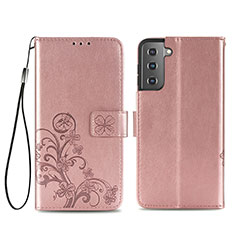 Custodia Portafoglio In Pelle Fiori Cover con Supporto S03D per Samsung Galaxy S22 Plus 5G Rosa