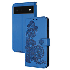 Custodia Portafoglio In Pelle Fiori Cover con Supporto Y01X per Google Pixel 6 Pro 5G Blu