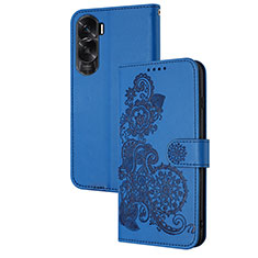 Custodia Portafoglio In Pelle Fiori Cover con Supporto Y01X per Huawei Honor 90 Lite 5G Blu