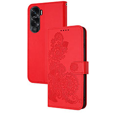 Custodia Portafoglio In Pelle Fiori Cover con Supporto Y01X per Huawei Honor 90 Lite 5G Rosso