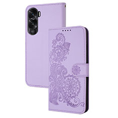 Custodia Portafoglio In Pelle Fiori Cover con Supporto Y01X per Huawei Honor 90 Lite 5G Viola