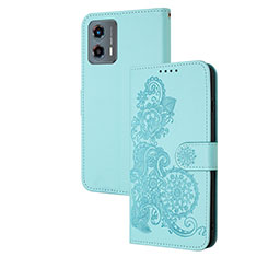 Custodia Portafoglio In Pelle Fiori Cover con Supporto Y01X per Motorola Moto G 5G (2023) Azzurro