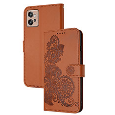 Custodia Portafoglio In Pelle Fiori Cover con Supporto Y01X per Motorola Moto G32 Marrone