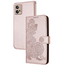 Custodia Portafoglio In Pelle Fiori Cover con Supporto Y01X per Motorola Moto G32 Oro Rosa