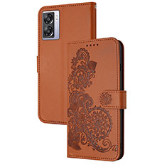 Custodia Portafoglio In Pelle Fiori Cover con Supporto Y01X per OnePlus Nord N300 5G Marrone