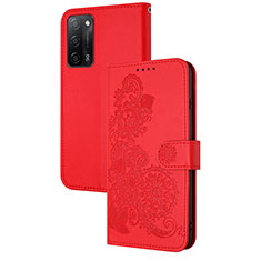 Custodia Portafoglio In Pelle Fiori Cover con Supporto Y01X per Oppo A55 5G Rosso