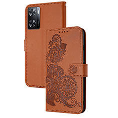 Custodia Portafoglio In Pelle Fiori Cover con Supporto Y01X per Oppo A77 4G Marrone