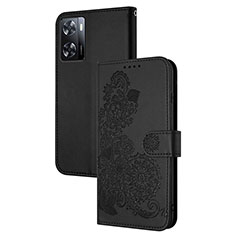 Custodia Portafoglio In Pelle Fiori Cover con Supporto Y01X per Oppo A77 4G Nero