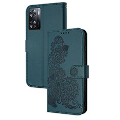 Custodia Portafoglio In Pelle Fiori Cover con Supporto Y01X per Oppo A77 4G Verde