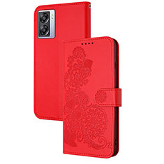 Custodia Portafoglio In Pelle Fiori Cover con Supporto Y01X per Oppo A77 5G Rosso