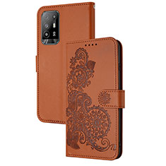 Custodia Portafoglio In Pelle Fiori Cover con Supporto Y01X per Oppo A94 5G Marrone