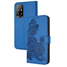 Custodia Portafoglio In Pelle Fiori Cover con Supporto Y01X per Oppo A95 5G Blu
