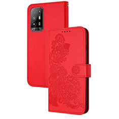 Custodia Portafoglio In Pelle Fiori Cover con Supporto Y01X per Oppo A95 5G Rosso