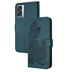 Custodia Portafoglio In Pelle Fiori Cover con Supporto Y01X per Realme V23 5G Verde