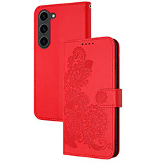 Custodia Portafoglio In Pelle Fiori Cover con Supporto Y01X per Samsung Galaxy S22 5G Rosso