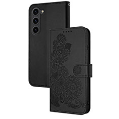 Custodia Portafoglio In Pelle Fiori Cover con Supporto Y01X per Samsung Galaxy S22 Plus 5G Nero