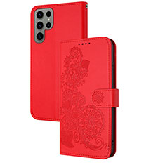 Custodia Portafoglio In Pelle Fiori Cover con Supporto Y01X per Samsung Galaxy S22 Ultra 5G Rosso