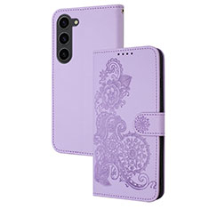 Custodia Portafoglio In Pelle Fiori Cover con Supporto Y01X per Samsung Galaxy S23 5G Viola