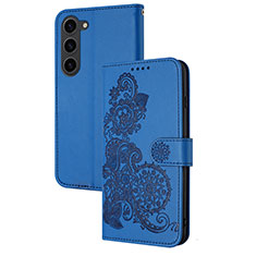 Custodia Portafoglio In Pelle Fiori Cover con Supporto Y01X per Samsung Galaxy S24 Plus 5G Blu