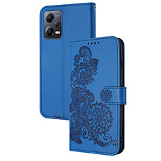 Custodia Portafoglio In Pelle Fiori Cover con Supporto Y01X per Xiaomi Redmi Note 12 5G Blu