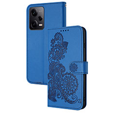 Custodia Portafoglio In Pelle Fiori Cover con Supporto Y01X per Xiaomi Redmi Note 12 Pro 5G Blu